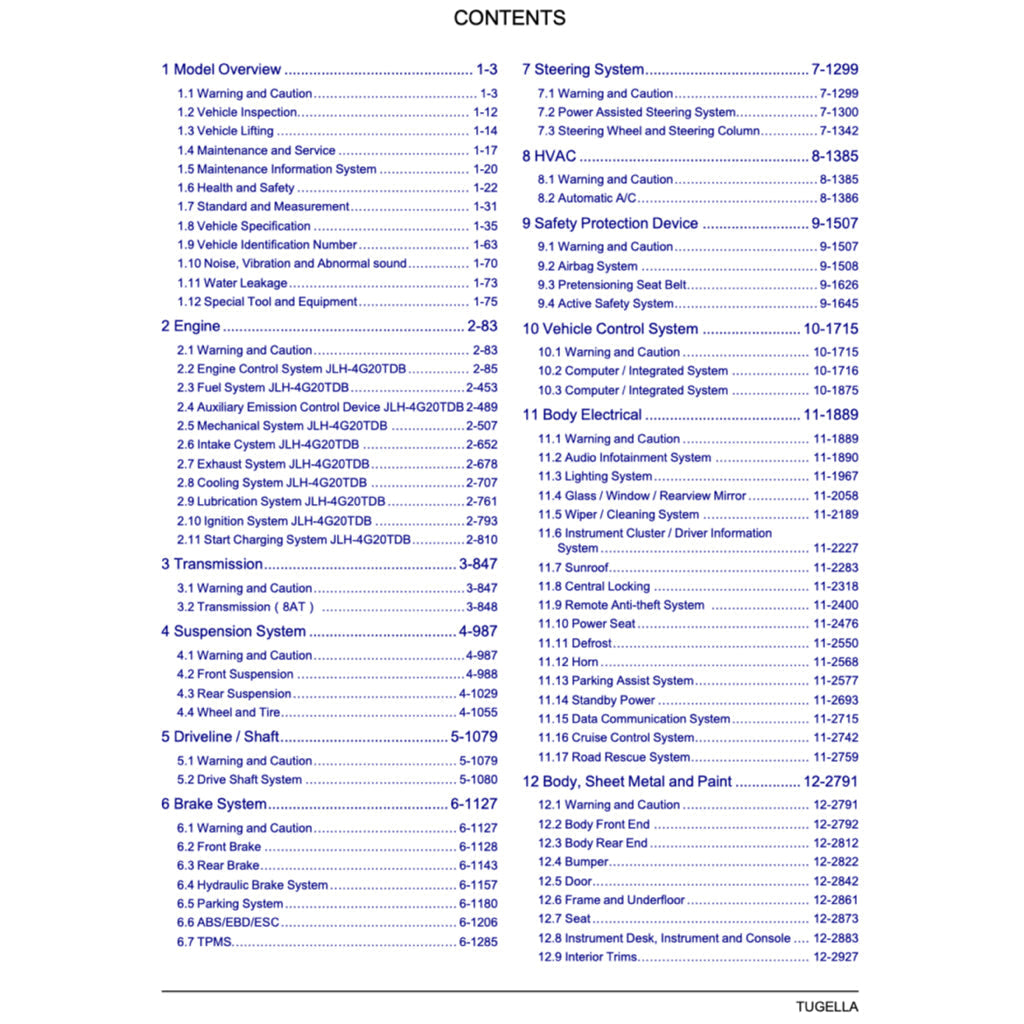 GEELY XINGYUE S / TUGELLA FY11 2019-2021 Full Manual Set – Repair & Maintenance Manual
