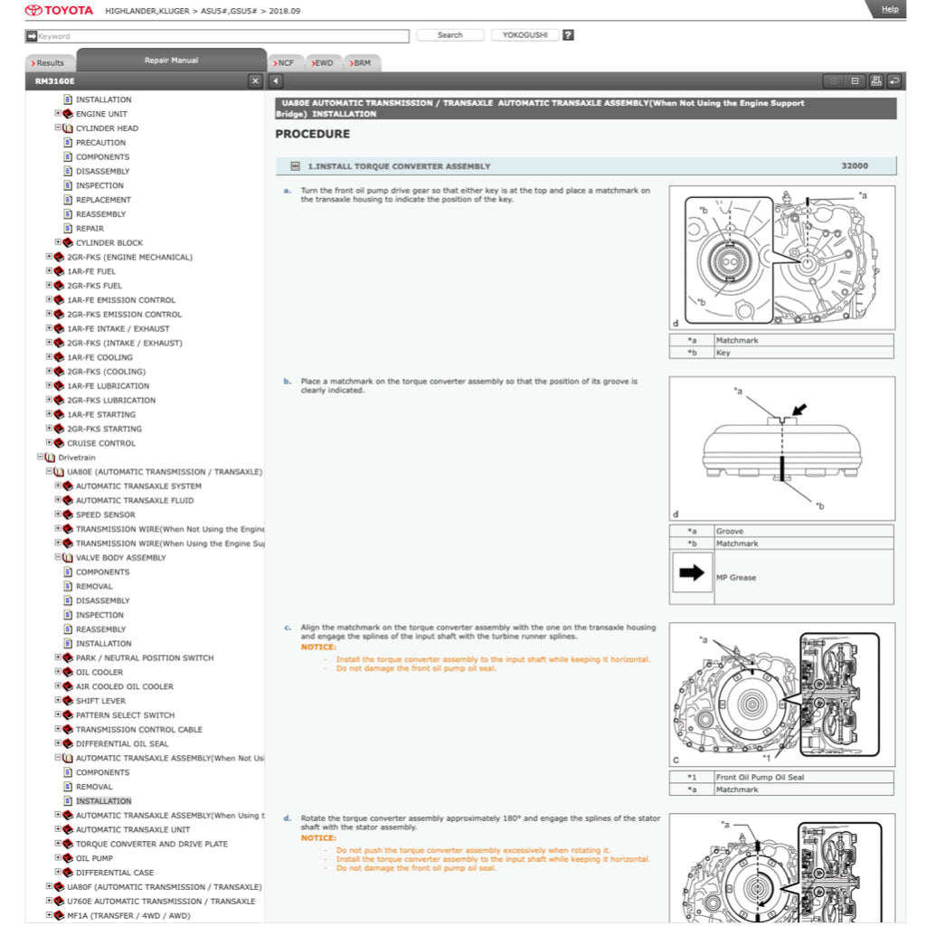 TOYOTA HIGHLANDER /KLUGER ASU50/GSU50 2013-2019 Full Manual Set – ONLINE Repair & Maintenance Manual